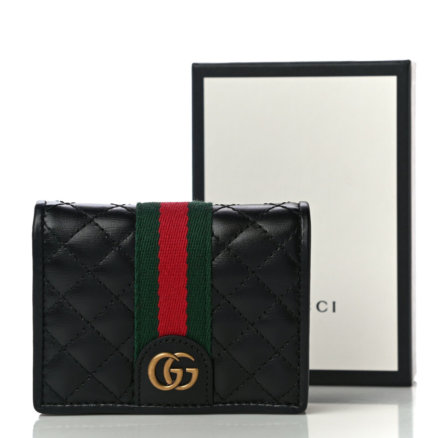 Gucci Calfskin Web Trapuntata GG Marmont Card Case Wallet Black 10 of 10
