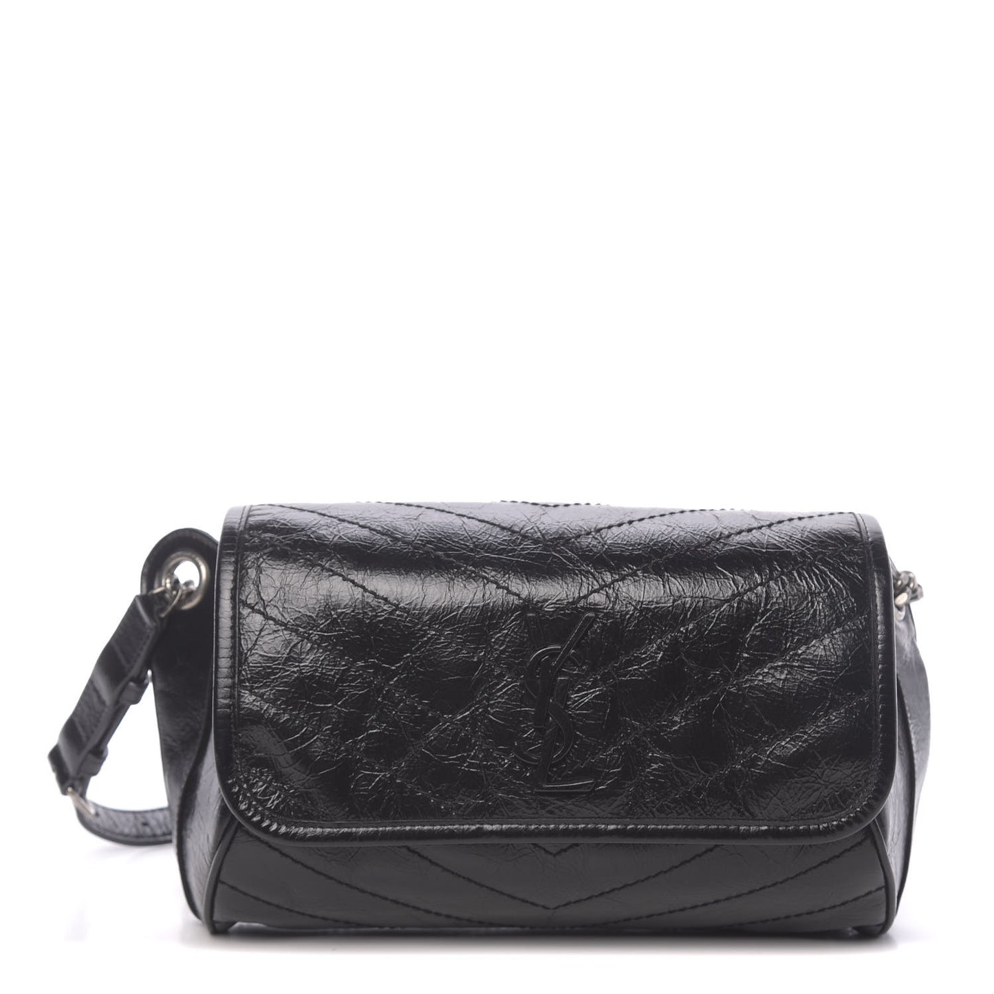 Crinkled Calfskin Matelasse Monogram Niki Body Bag Black