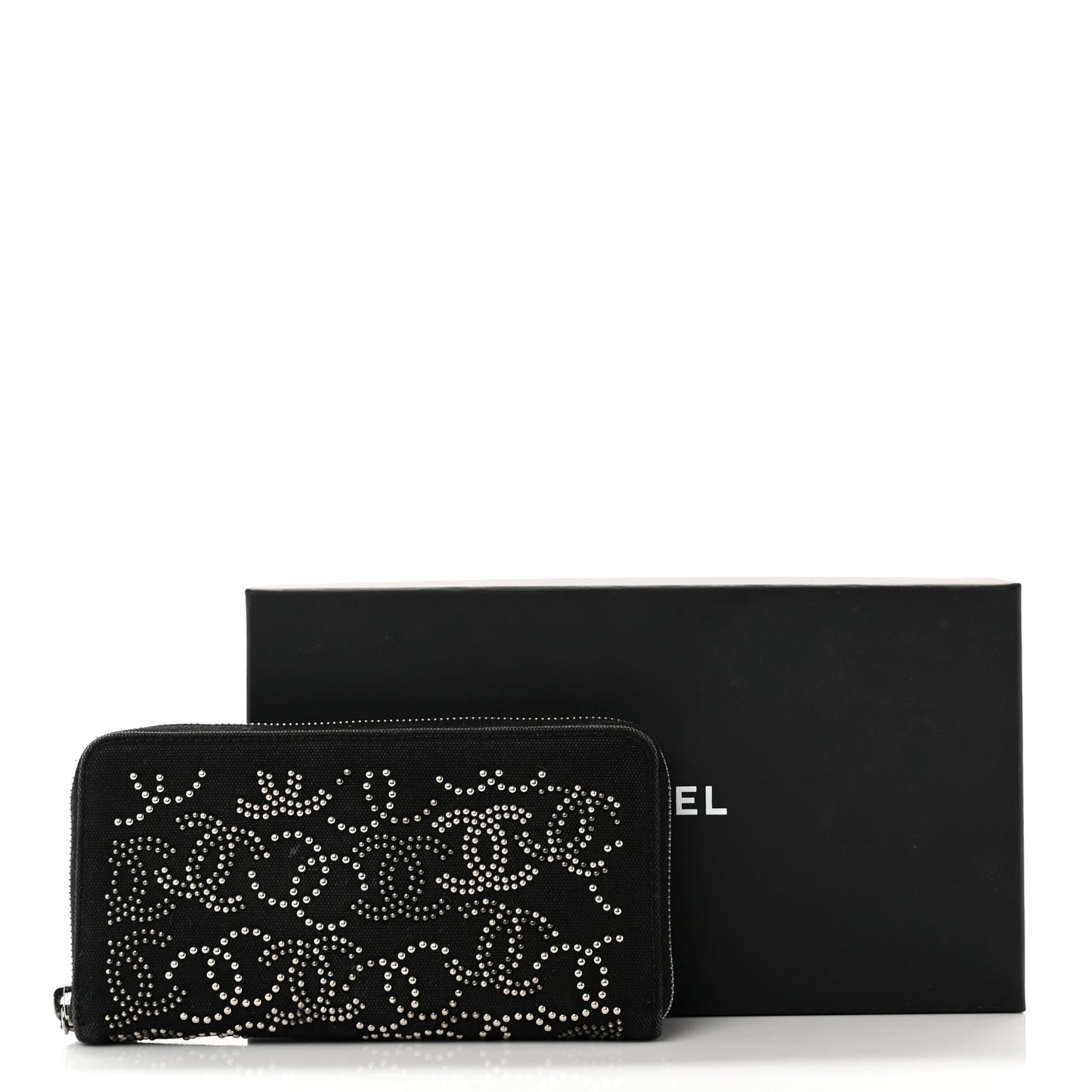 Canvas Studded CC Gusset Zip Around Wallet Black