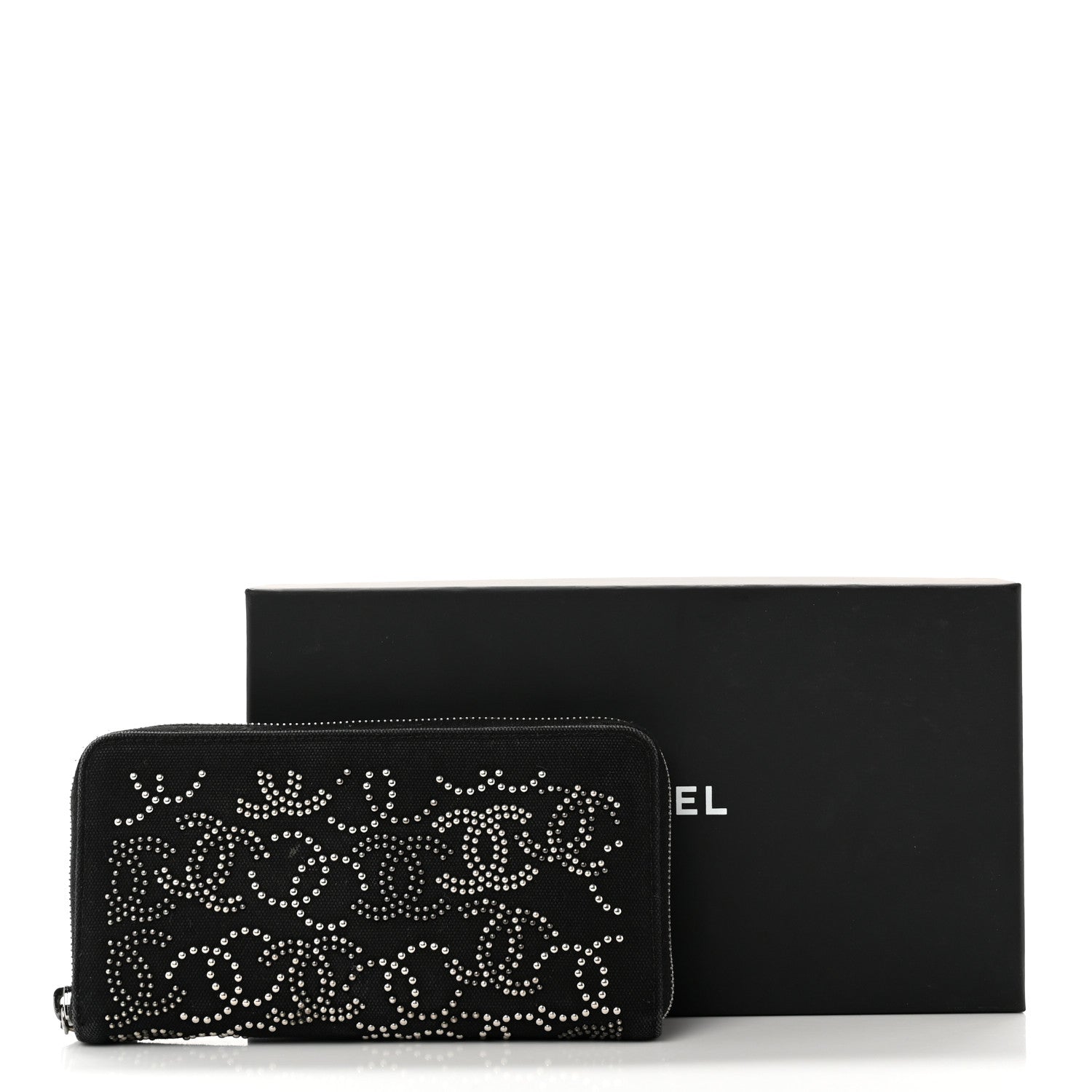 Chanel Canvas Studded CC Gusset Zip Around Wallet Black 12 of 12