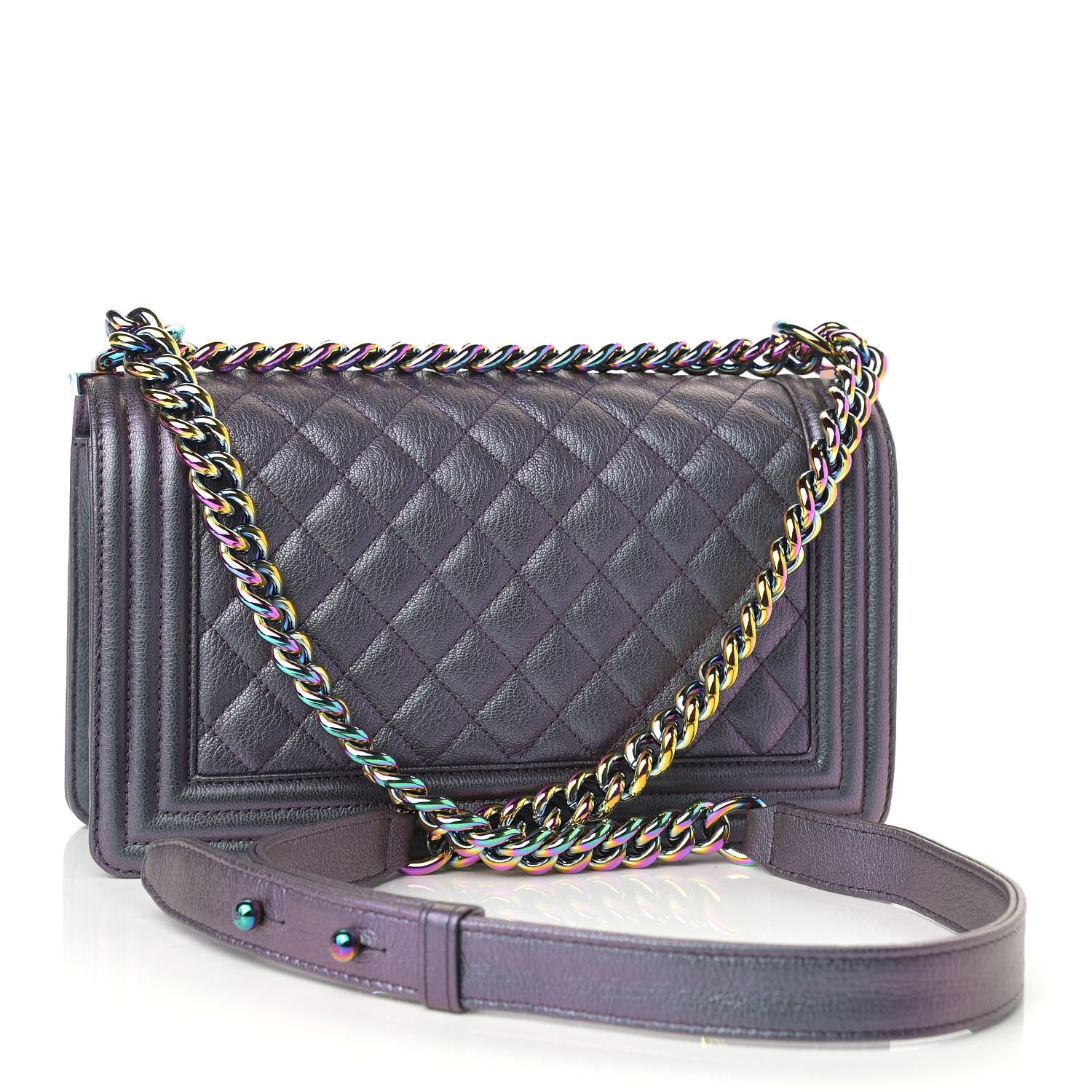 Chanel Iridescent Goatskin Quilted Medium Boy Flap Purple 3 of 9