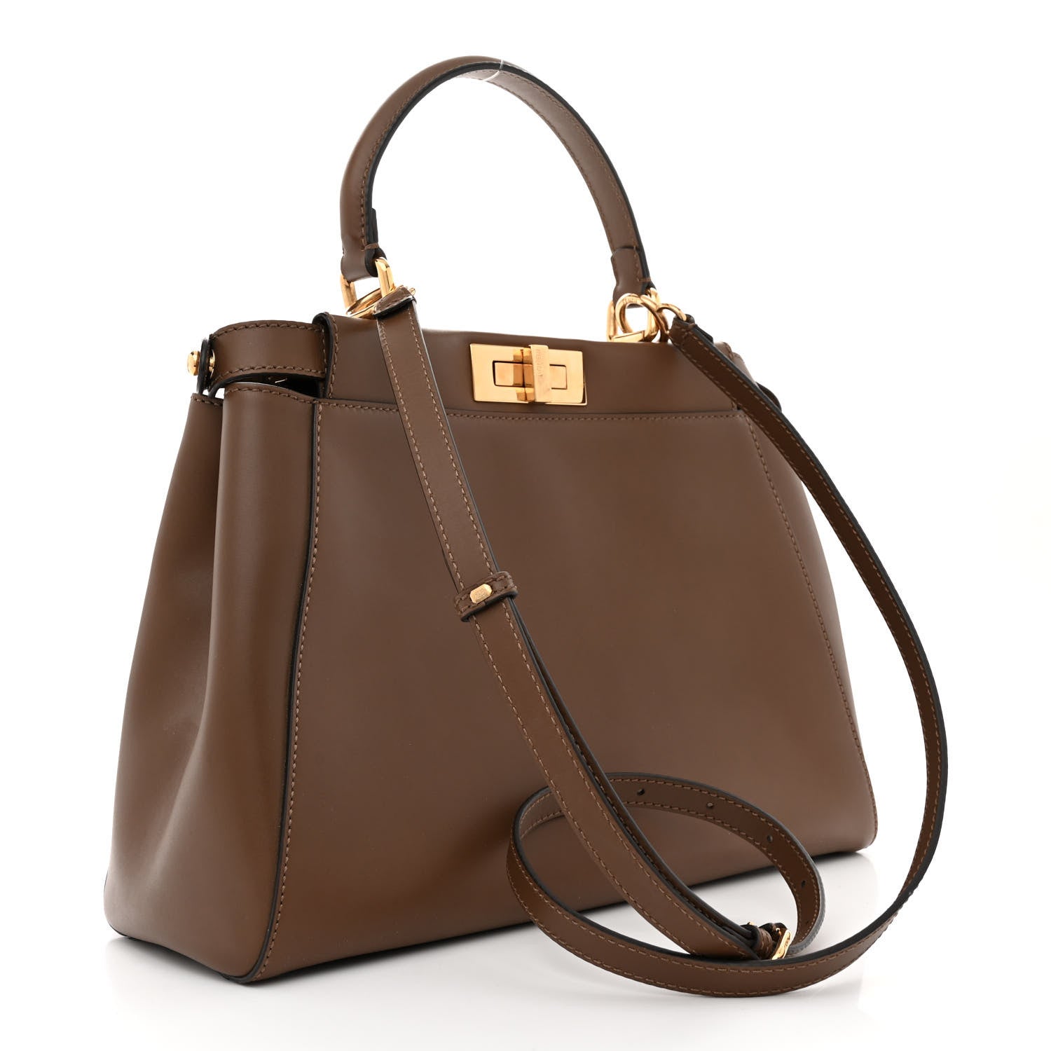 Fendi Vitello Morgan Fabric Jacquard Pequin Peekaboo Iconic Satchel Tobacco Black 3 of 13