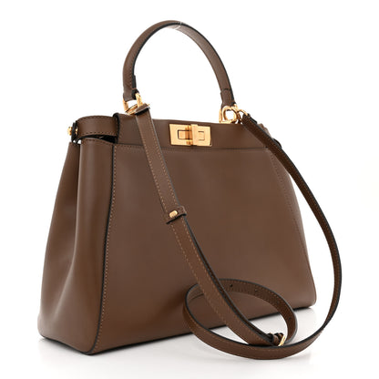 Fendi Vitello Morgan Fabric Jacquard Pequin Peekaboo Iconic Satchel Tobacco Black 3 of 13