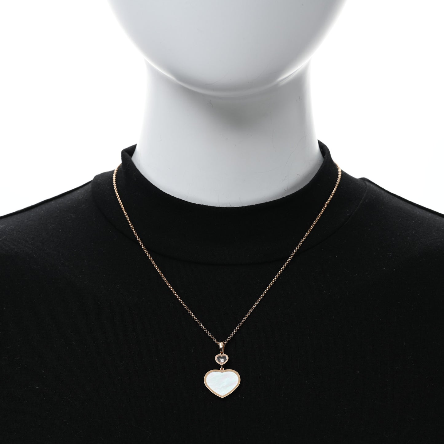 18K Rose Gold Diamond Mother of Pearl Happy Hearts Necklace