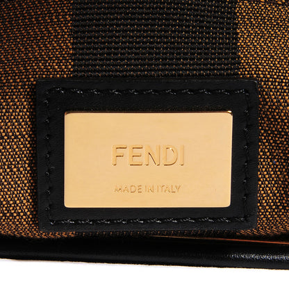 Fendi Vitello Morgan Fabric Jacquard Pequin Medium Peekaboo Iconic Satchel Black Tobacco 7 of 11