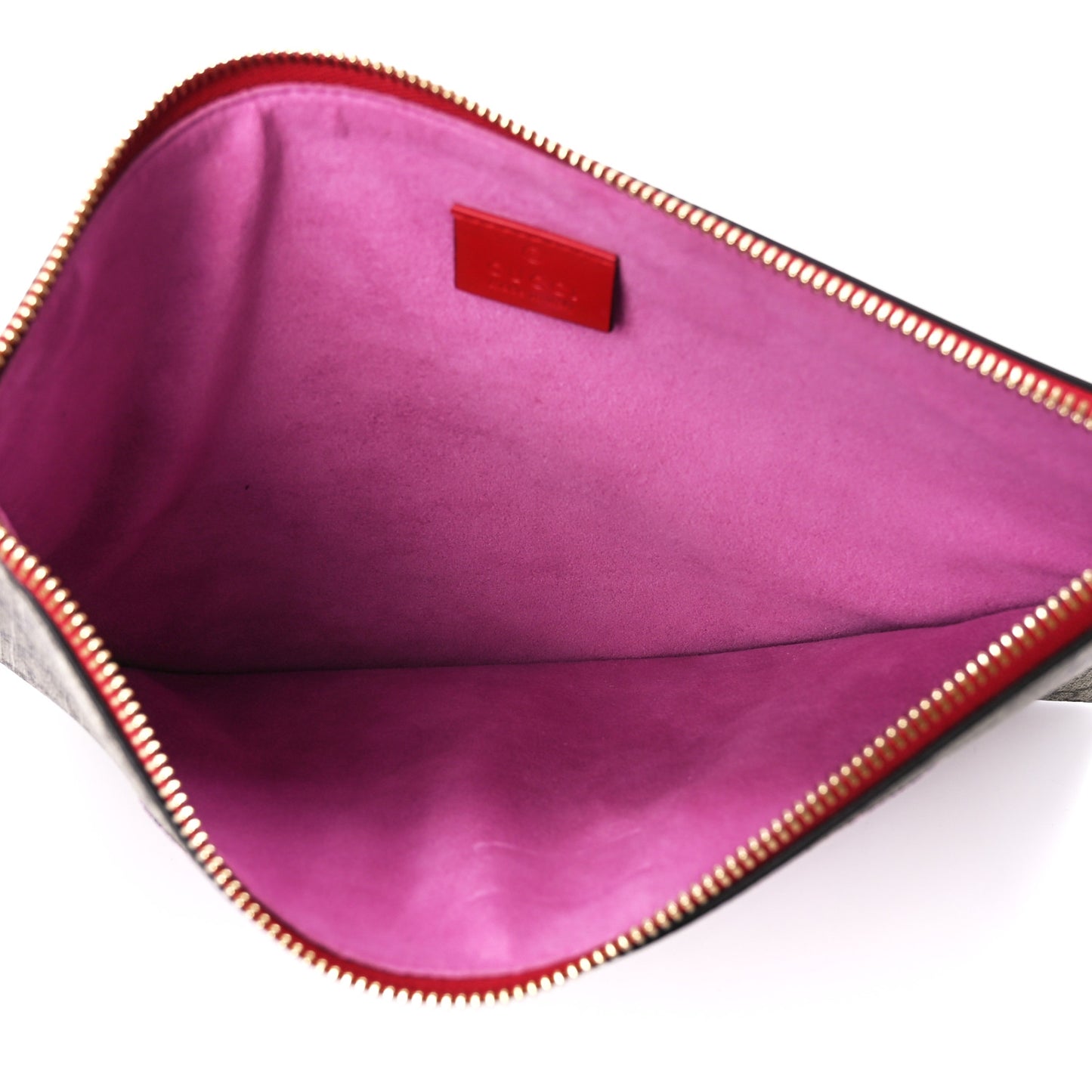 GG Supreme Monogram Bosco Patch Zip Pouch Beige Malva Hibiscus Red