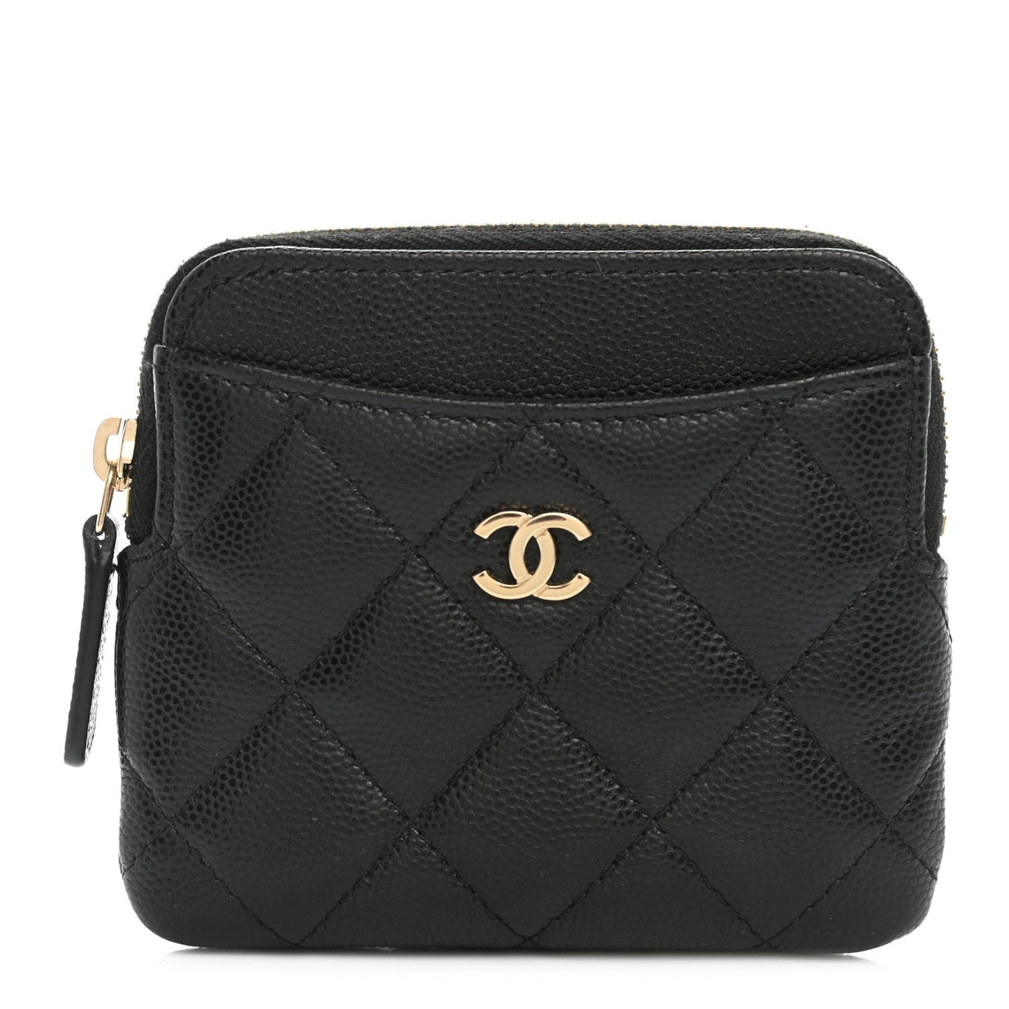 Caviar Quilted Zip Card Holder Wallet Black