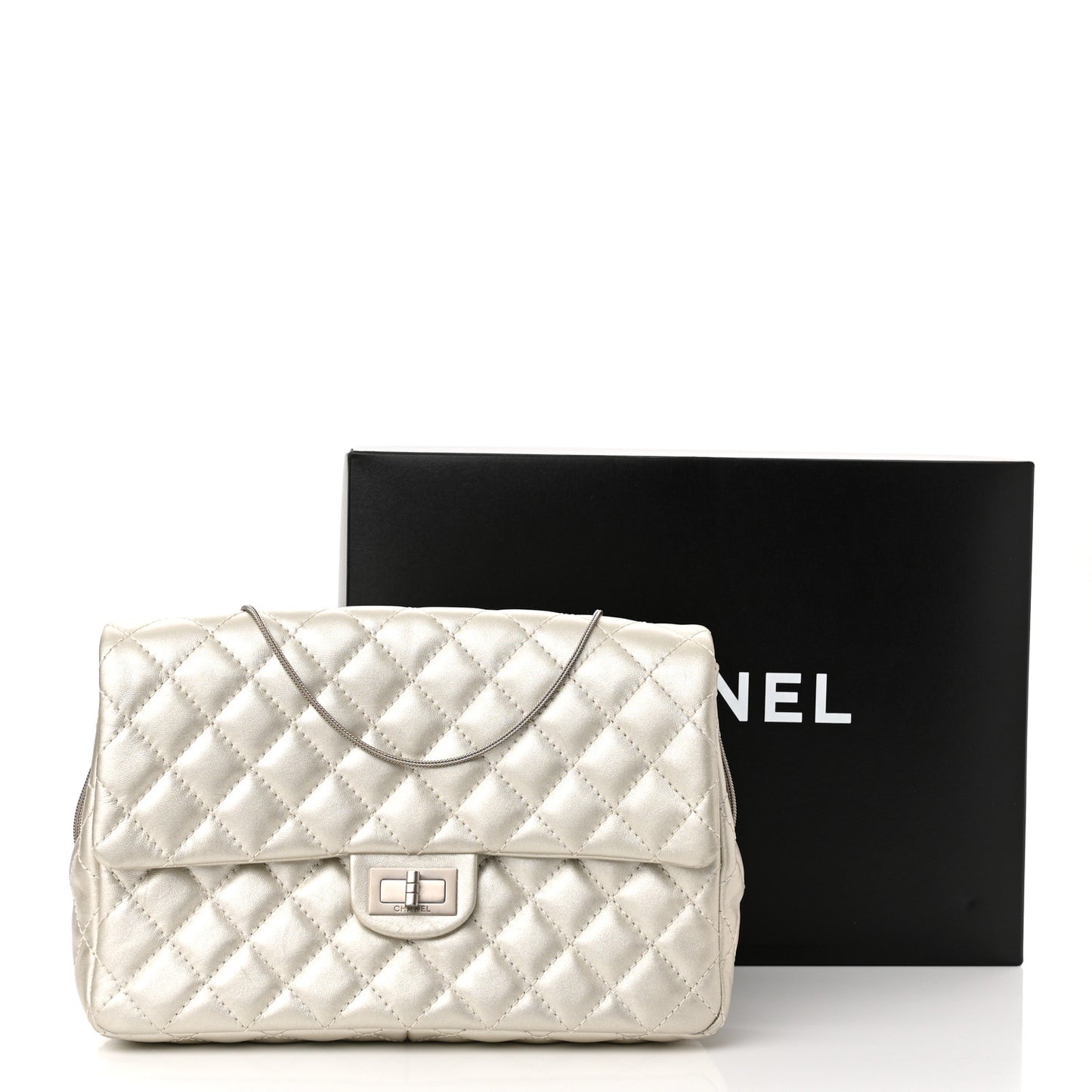 Metallic Calfskin Quilted 2.55 Reissue Clutch Silver