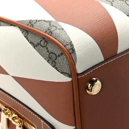 Gucci GG Supreme Monogram Calfskin Rhombus Print Duffle Bag Beige Ebony Mystic White Hazel Brown 7 of 10
