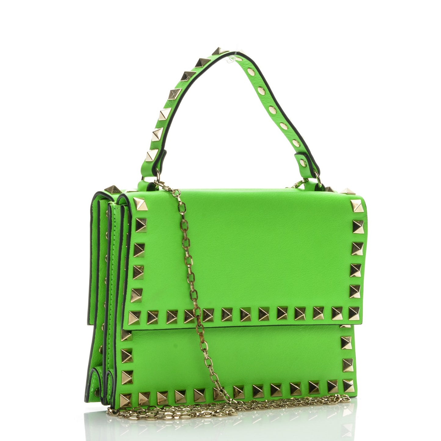 Vitello Rockstud Top Handle Crossbody Bag Green Fluo