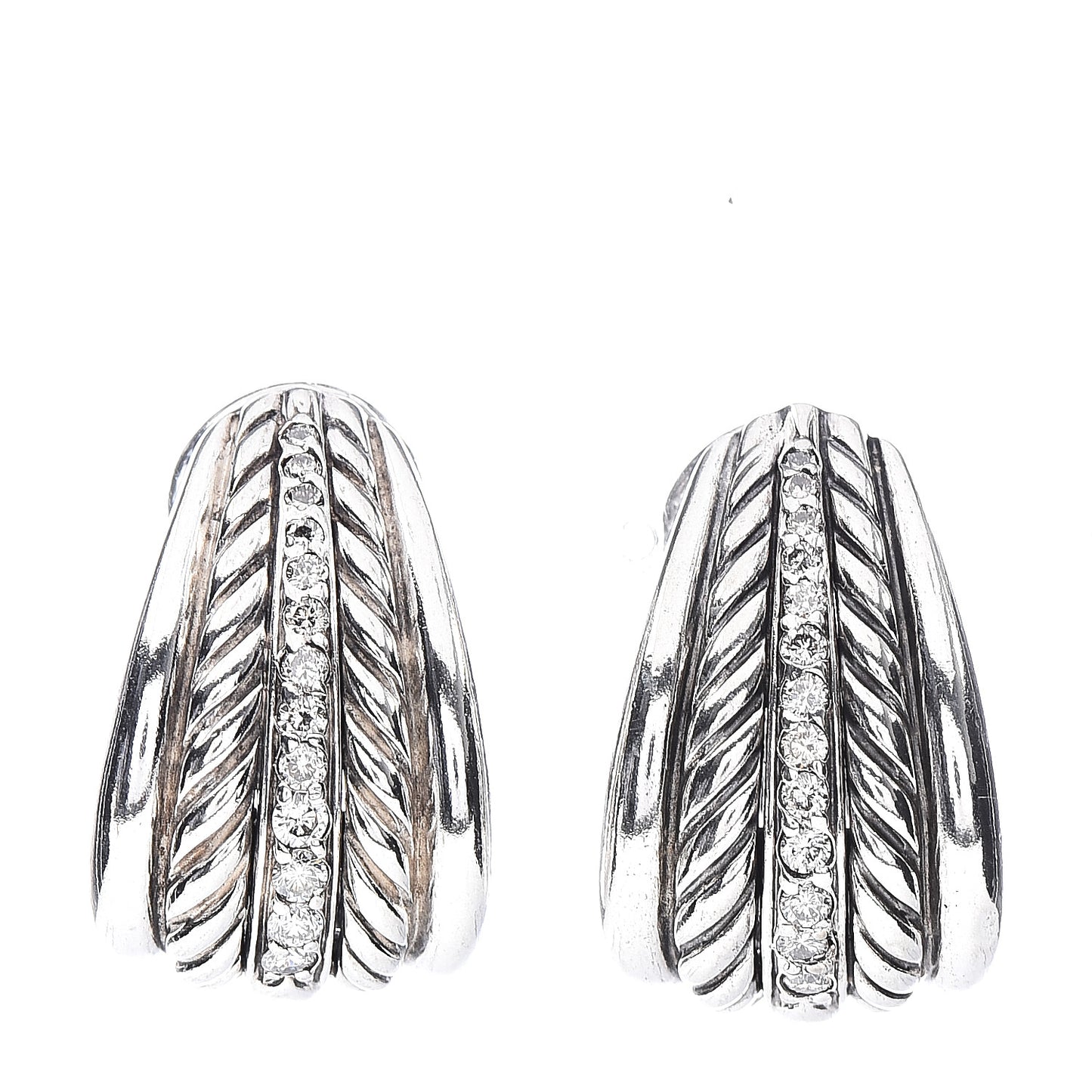 Sterling Silver Diamond Cable Earrings