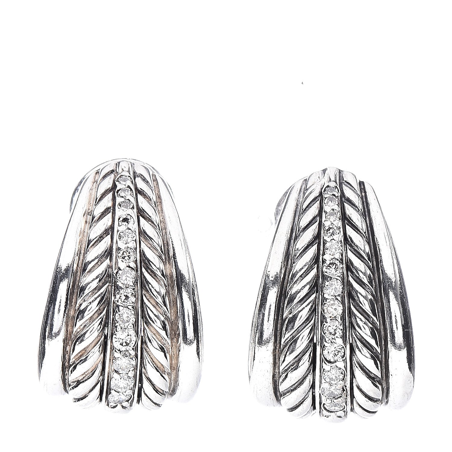David Yurman Sterling Silver Diamond Cable Earrings 1 of 4