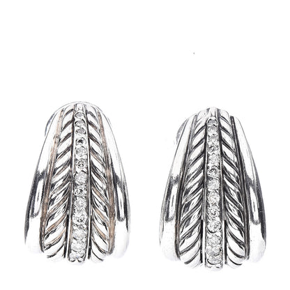 David Yurman Sterling Silver Diamond Cable Earrings 1 of 4