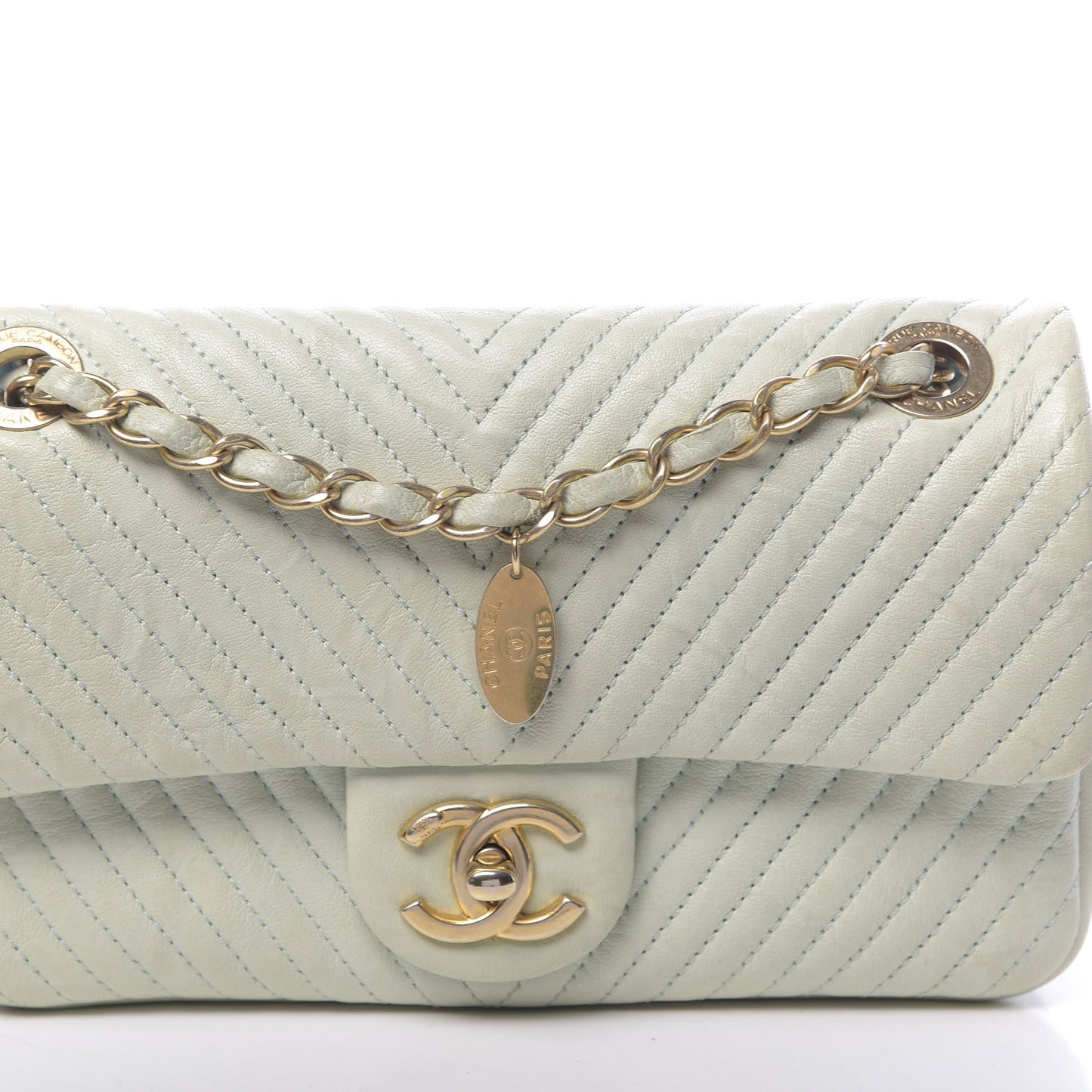 Calfskin Surpique Chevron Small Flap Grey