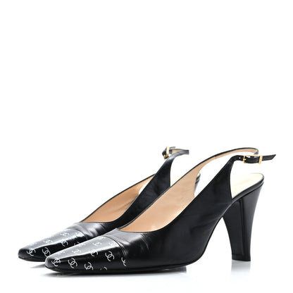 Chanel Lambskin Printed CC Cap Toe Slingback Pumps 38 Black 3 of 7