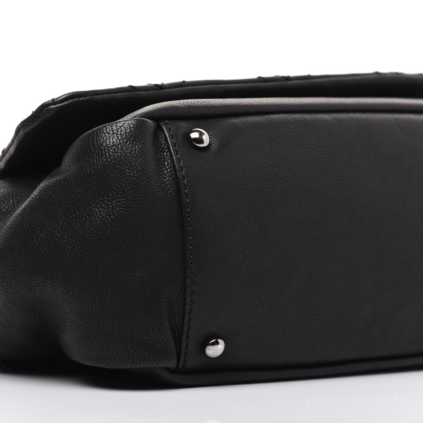 Calfskin Diamond Stitch Accordion Flap Black