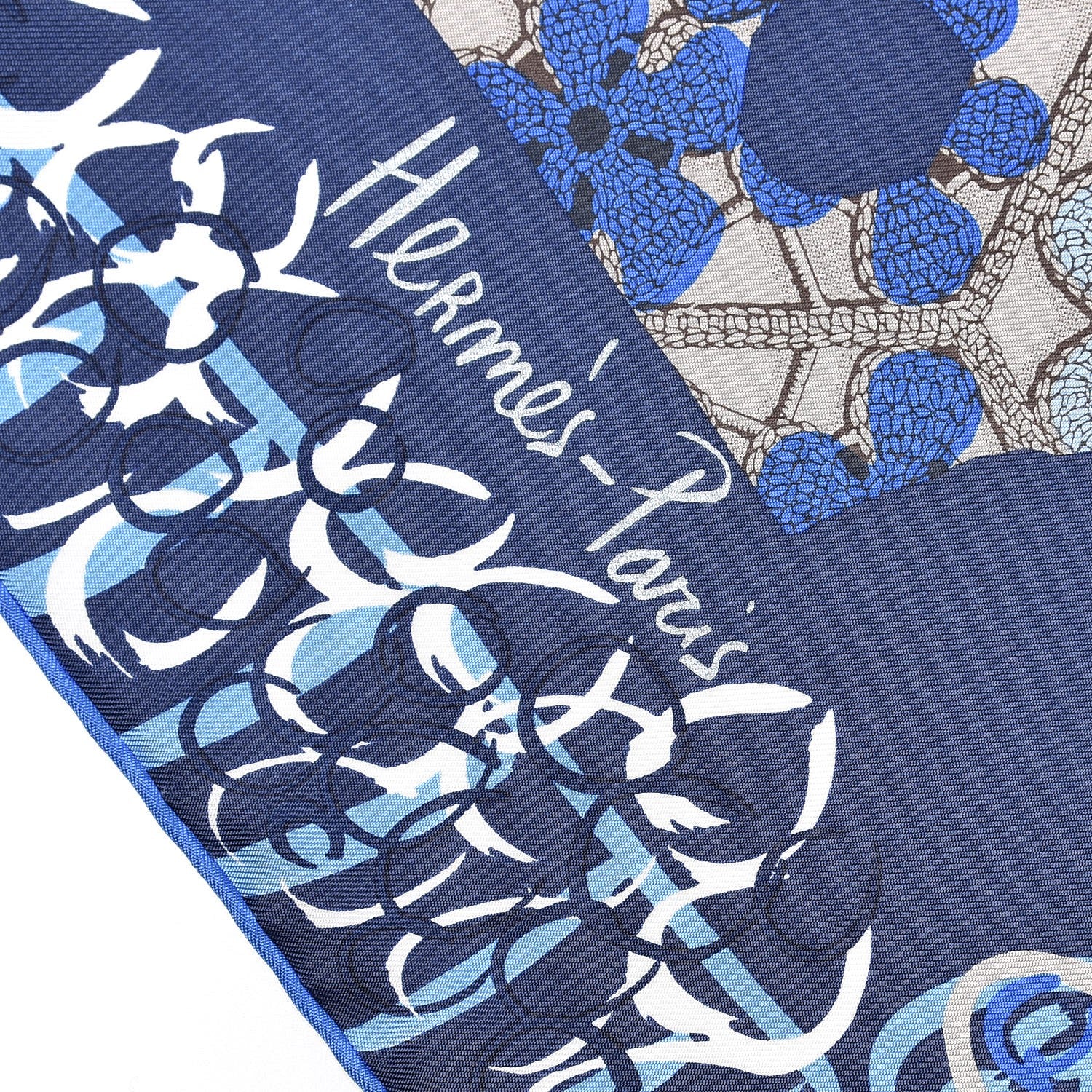 Hermes Silk La Maizeon Des Oiseaux Parleurs Scarf 90 Marine Canard Beige 3 of 8