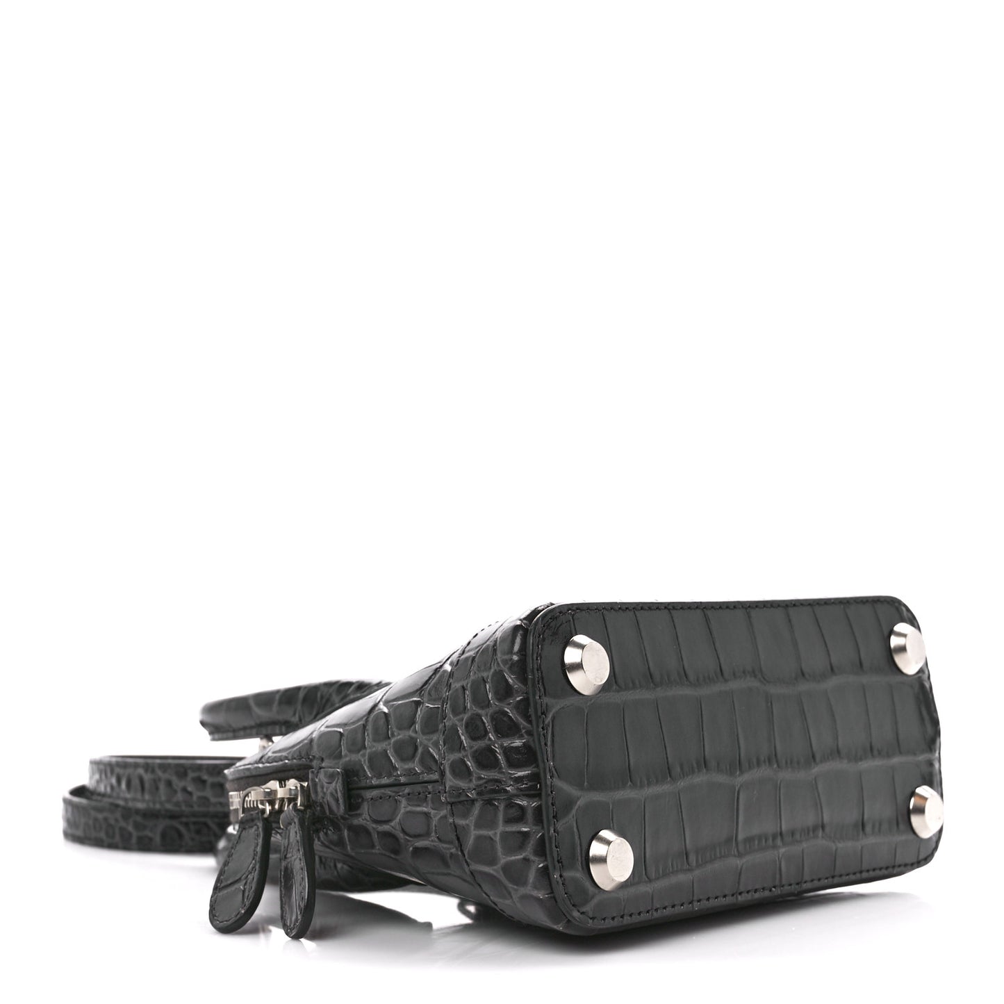 Shiny Calfskin Logo Crocodile Embossed XXS Ville Top Handle Bag Gray