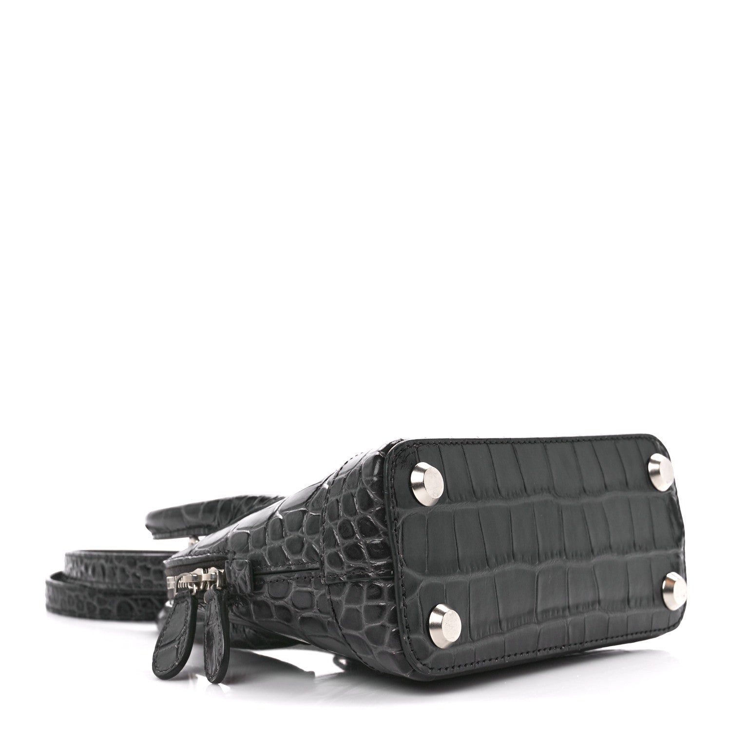 Balenciaga Shiny Calfskin Logo Crocodile Embossed XXS Ville Top Handle Bag Gray 4 of 11
