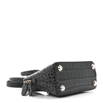Balenciaga Shiny Calfskin Logo Crocodile Embossed XXS Ville Top Handle Bag Gray 4 of 11