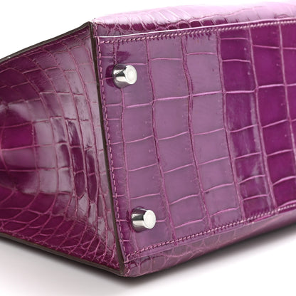 Hermes Shiny Niloticus Crocodile Kelly Sellier 28 Violet 14 of 18