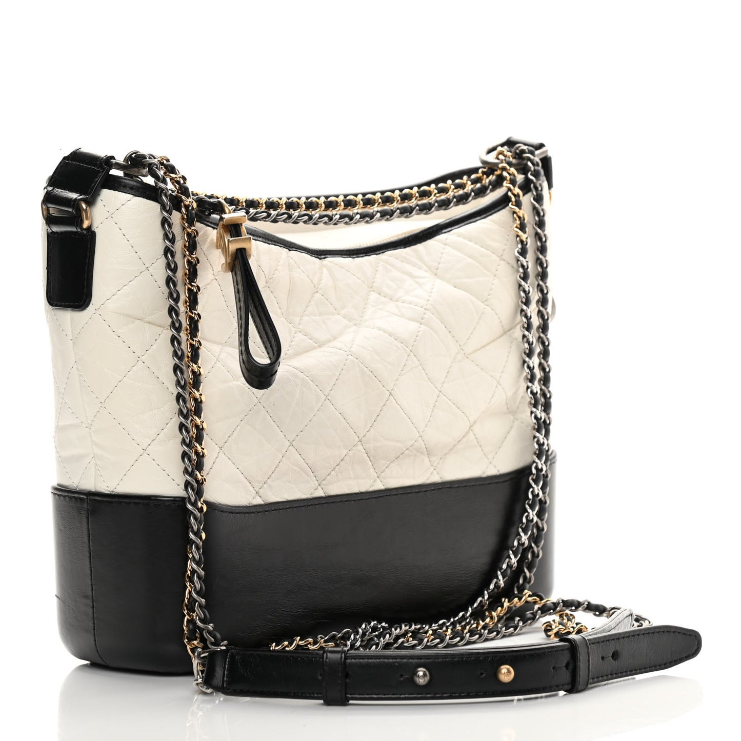 Aged Calfskin Quilted Medium Gabrielle Hobo Black White