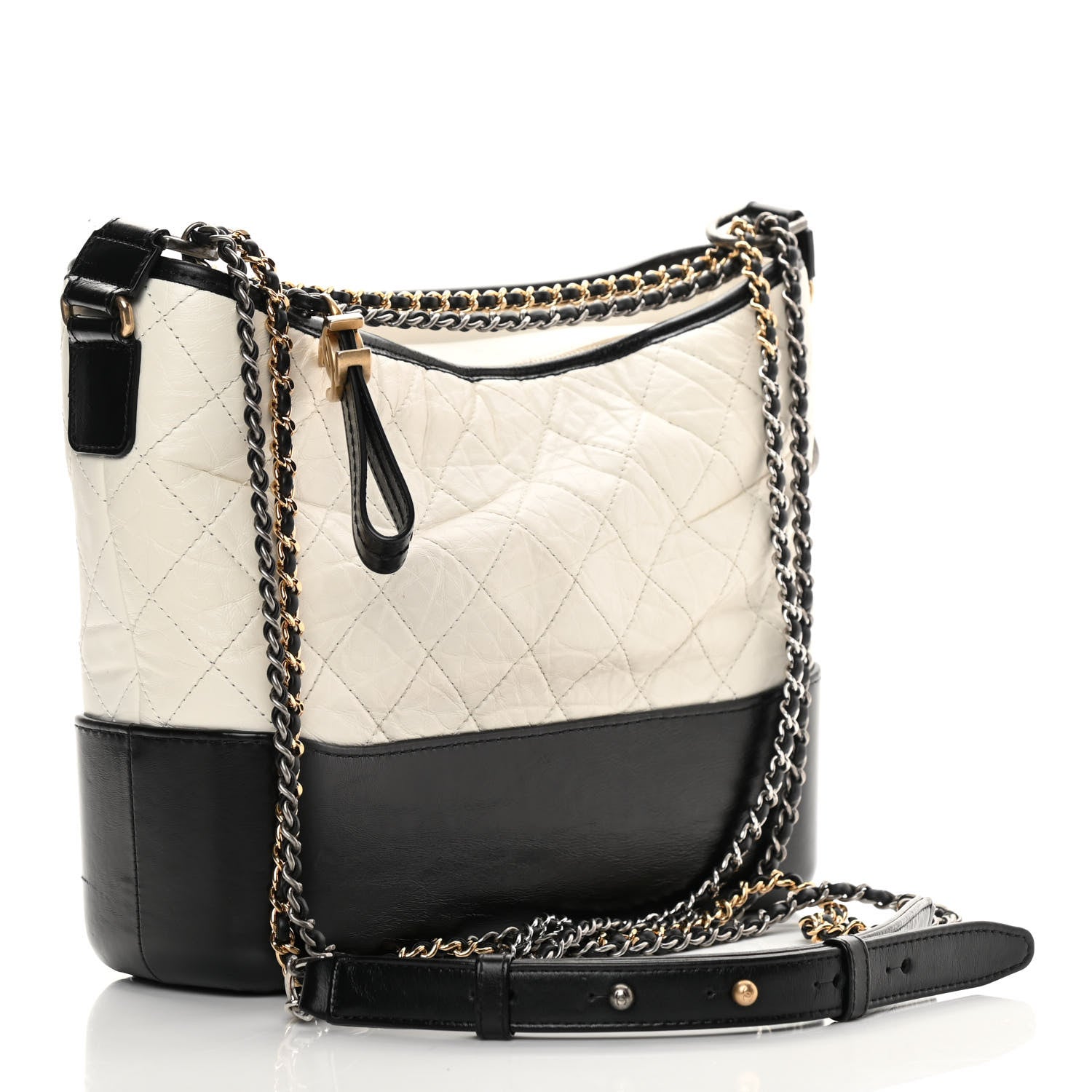 Chanel Aged Calfskin Quilted Medium Gabrielle Hobo Black White 2 of 13