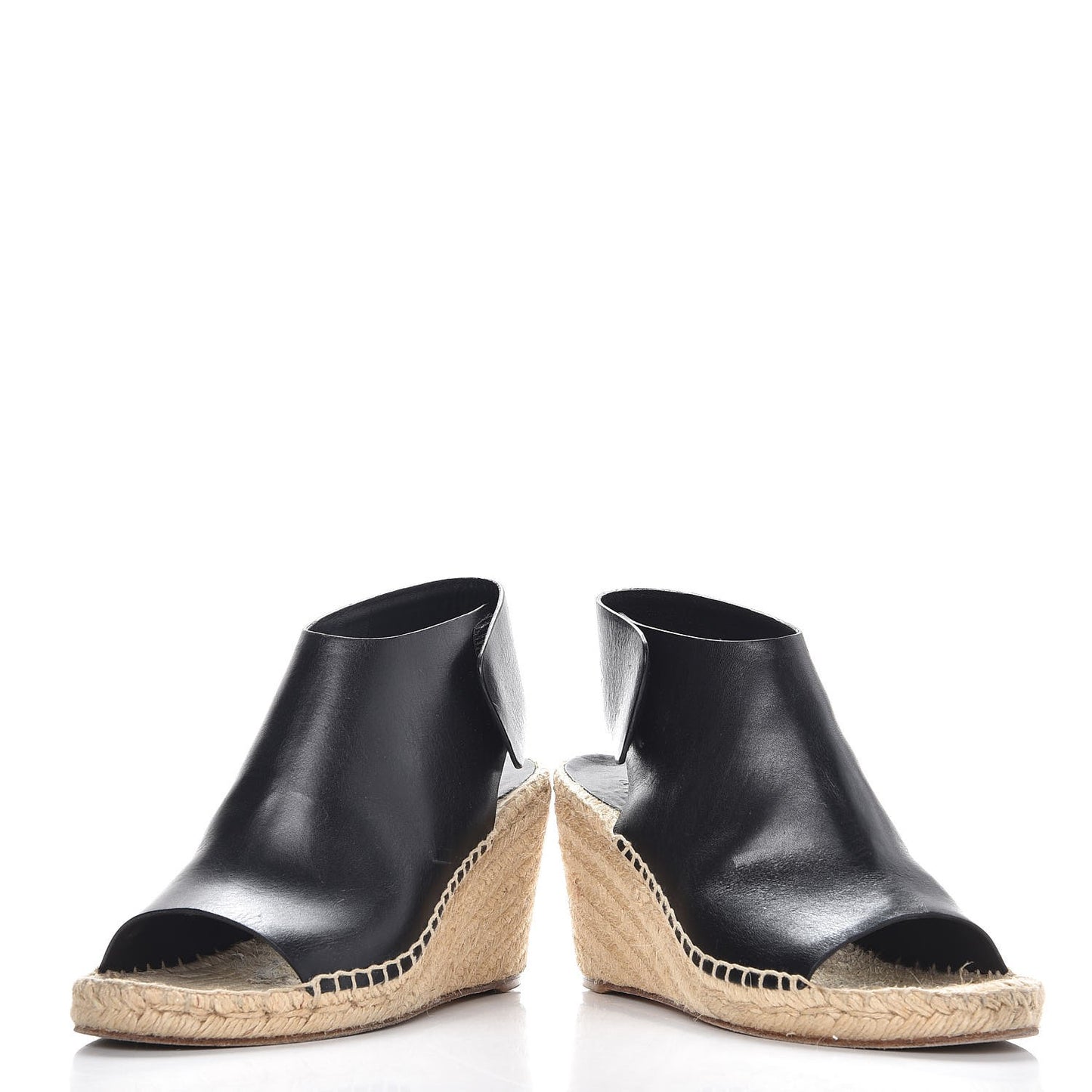 Calfskin Espadrille Wedge Sandals 37 Black