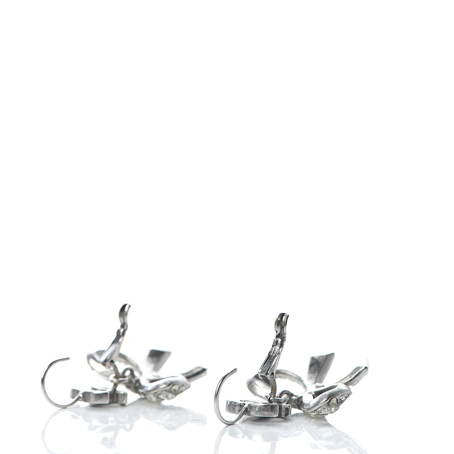Crystal CC Bow Dangle Earrings Silver