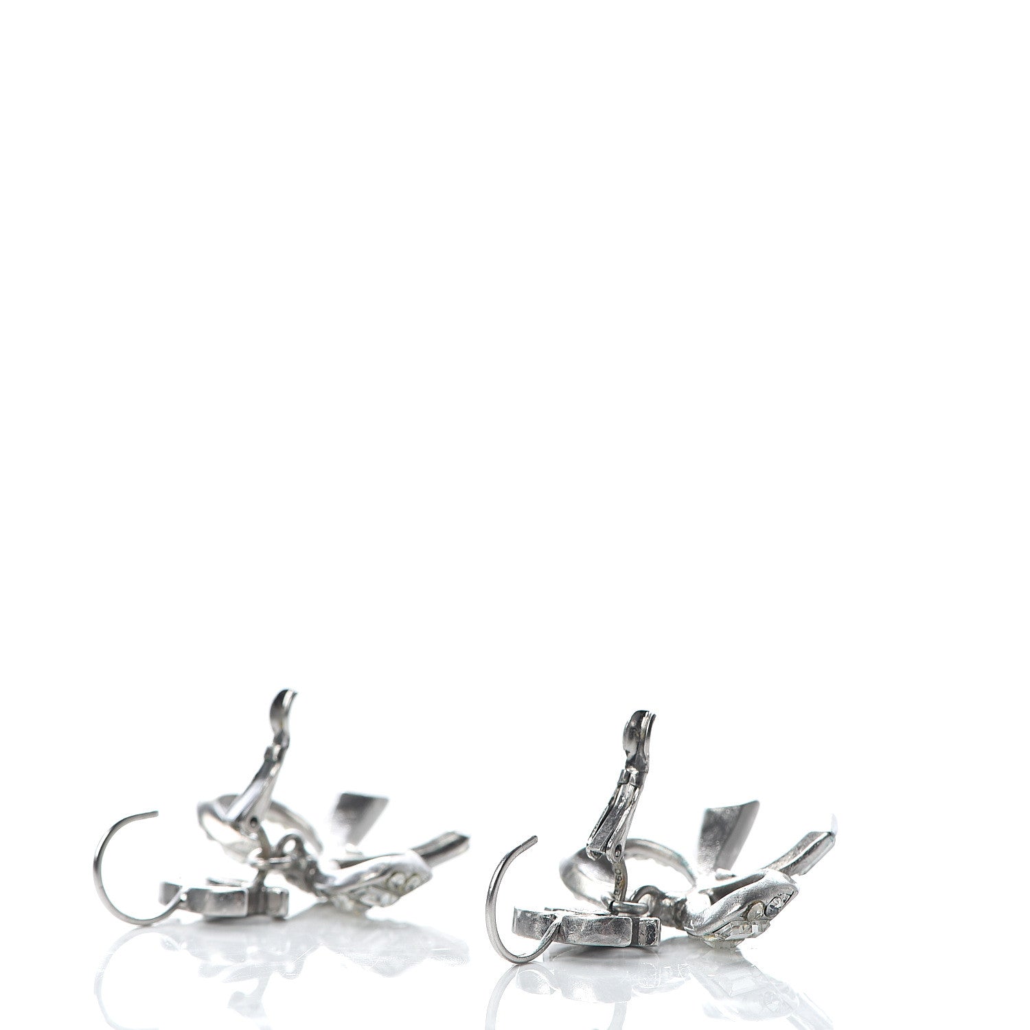 Chanel Crystal CC Bow Dangle Earrings Silver 3 of 4