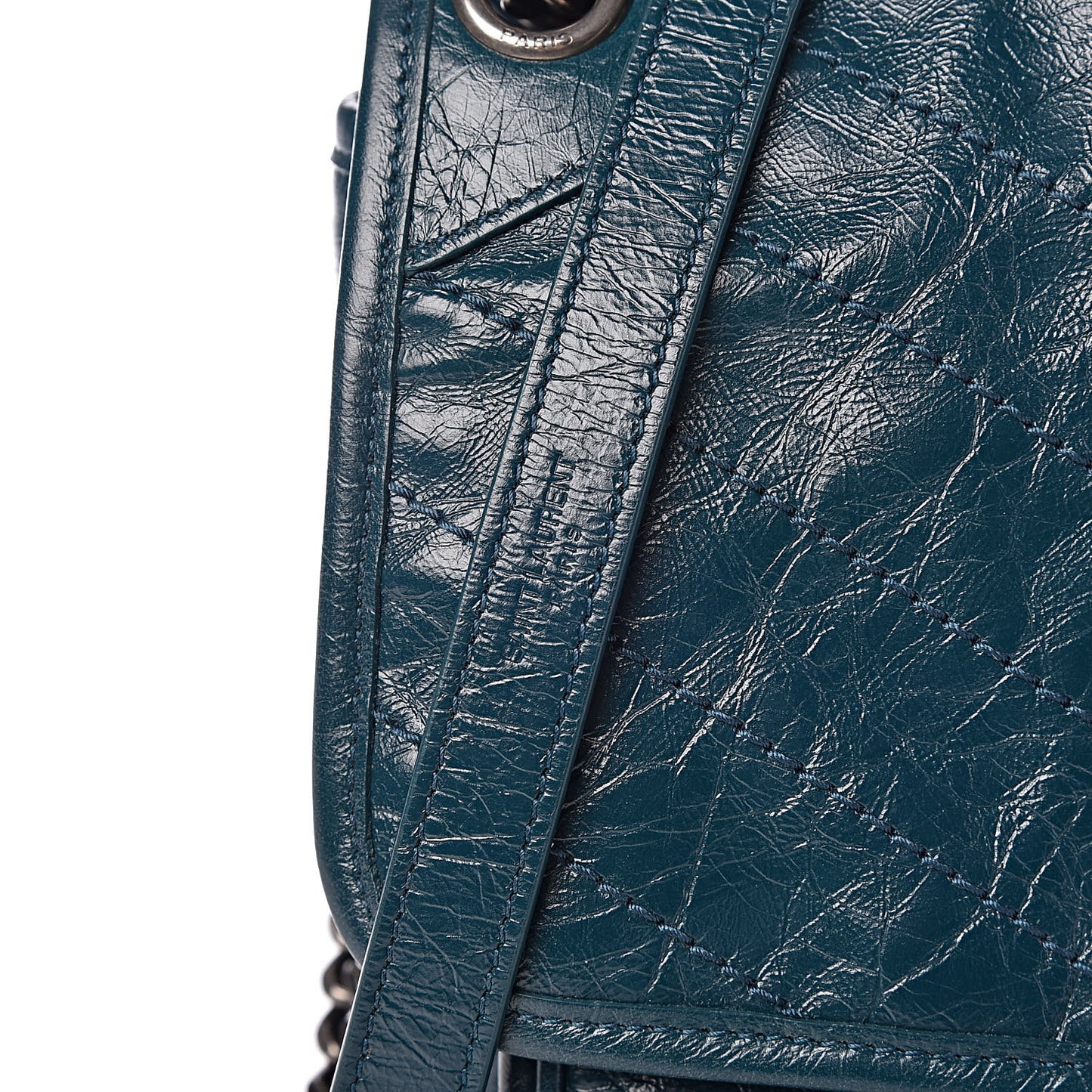 Crinkled Calfskin Matelasse Monogram Medium Niki Chain Satchel Peacock Green