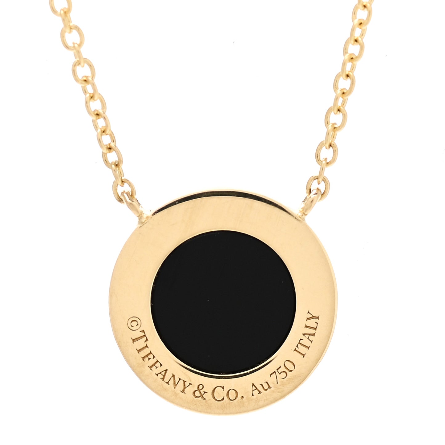 18K Yellow Gold Diamond Black Onyx Small T Circle Pendant Necklace