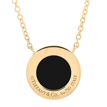 Tiffany 18K Yellow Gold Diamond Black Onyx Small T Circle Pendant Necklace 4 of 7