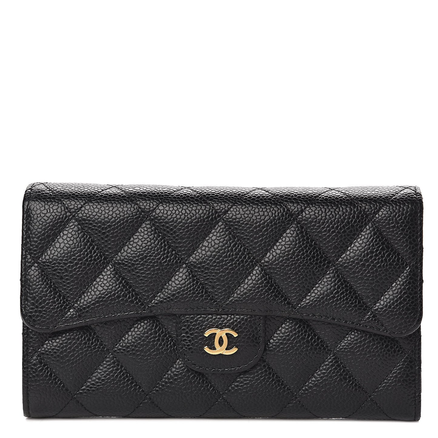 Caviar Quilted Large Flap Wallet Black