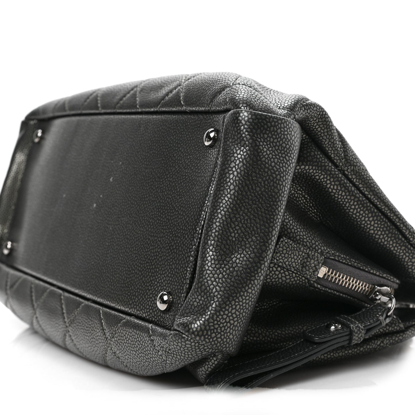 Metallic Caviar Quilted Timeless CC Shopping Tote Dark Grey