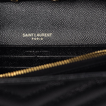 Saint Laurent Grain De Poudre Matelasse Chevron Monogram Chain Wallet Black 6 of 8