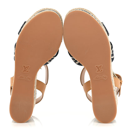 Louis Vuitton Jacquard Calfskin Since 1854 Boundary Wedge Sandals 39 Blue 6 of 11