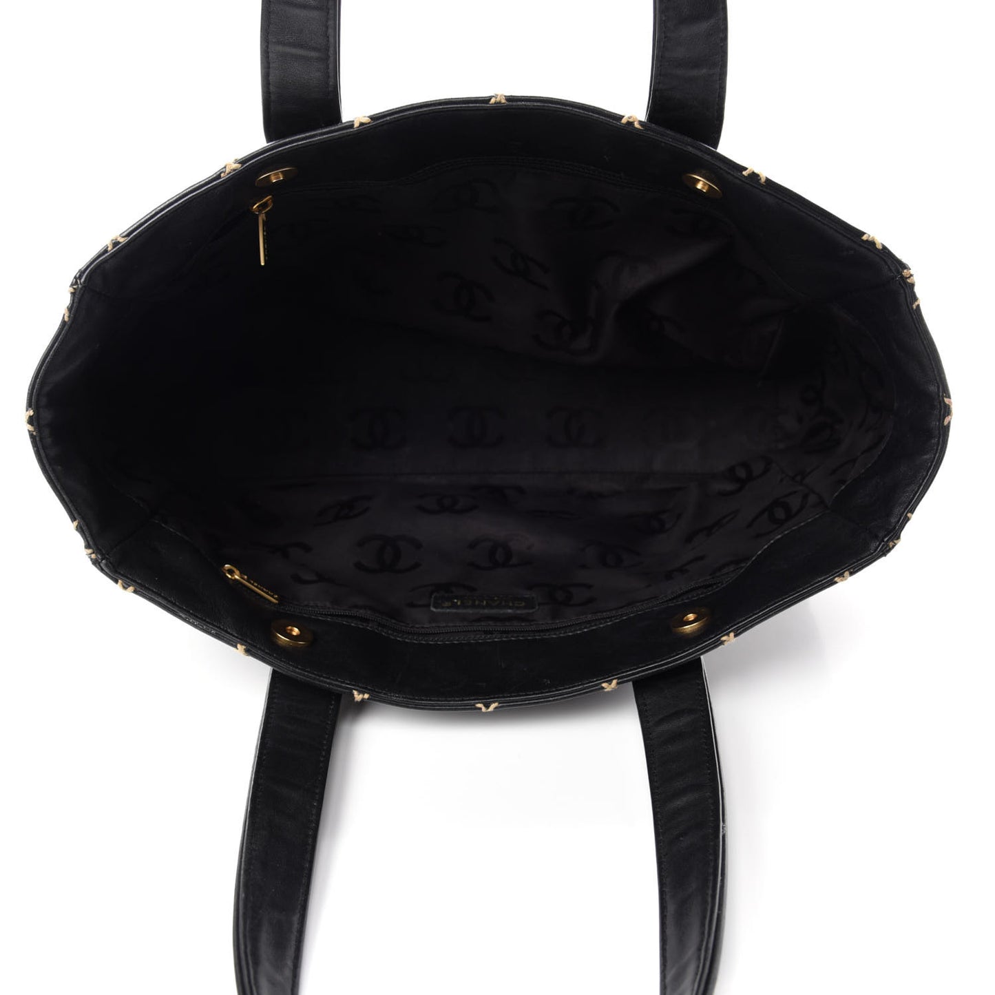Calfskin Contrast Stitch Surpique Tote Black