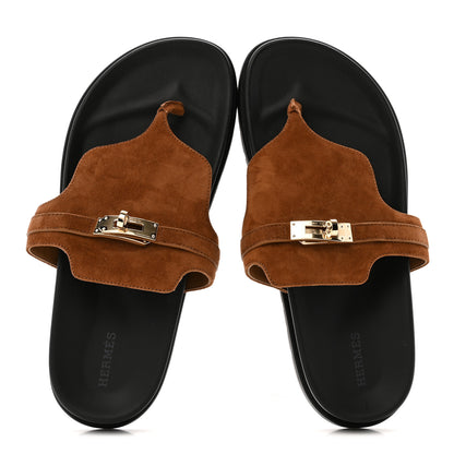 Hermes Suede Goatskin Womens Empire Sandals 39 Gold 2 of 10