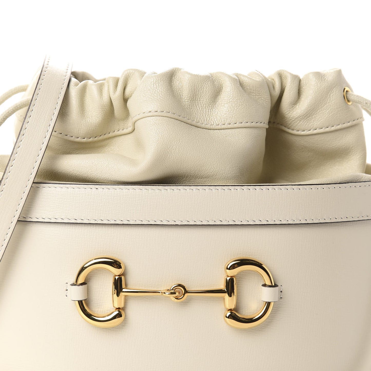 Azalea Sakai Calfskin Horsebit 1955 Drawstring Bucket Bag Mystic White