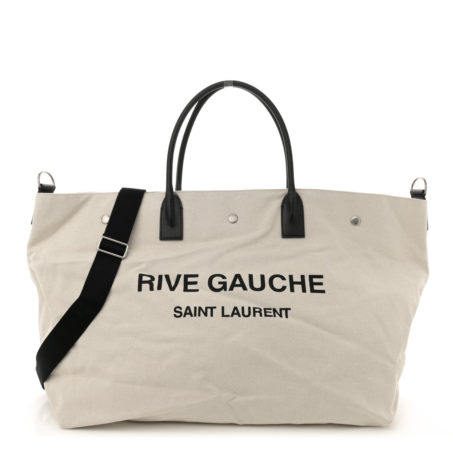 Linen Calfskin Rive Gauche Maxi Tote Grege et Noir