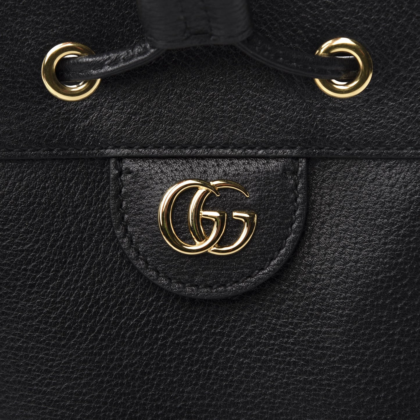 Glazed Textured Calfskin Web Small Ophidia Bucket Bag Black