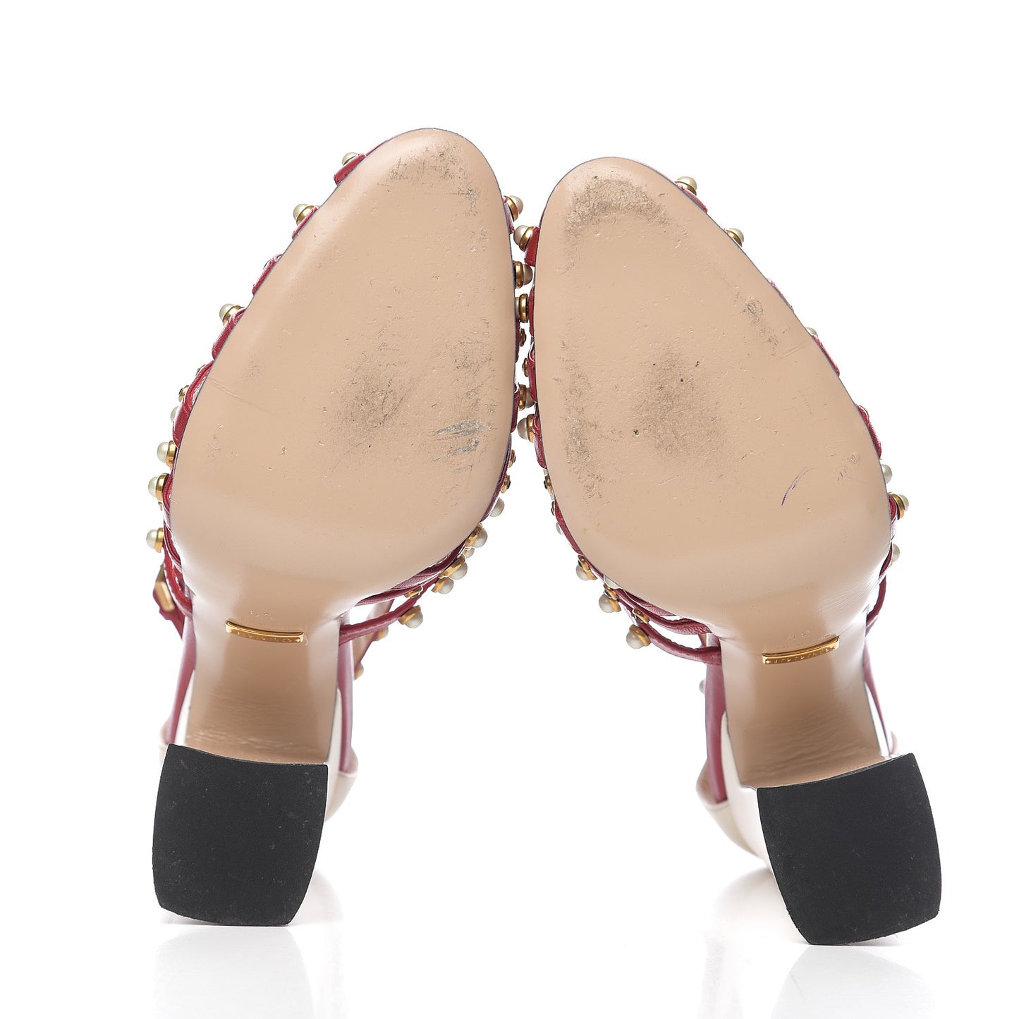 Calfskin Pearl Studded Tracey Pumps 39 Red White
