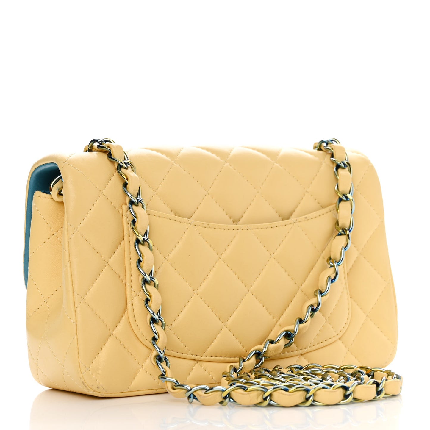 Lambskin Quilted Mini Rectangular Flap Yellow Blue