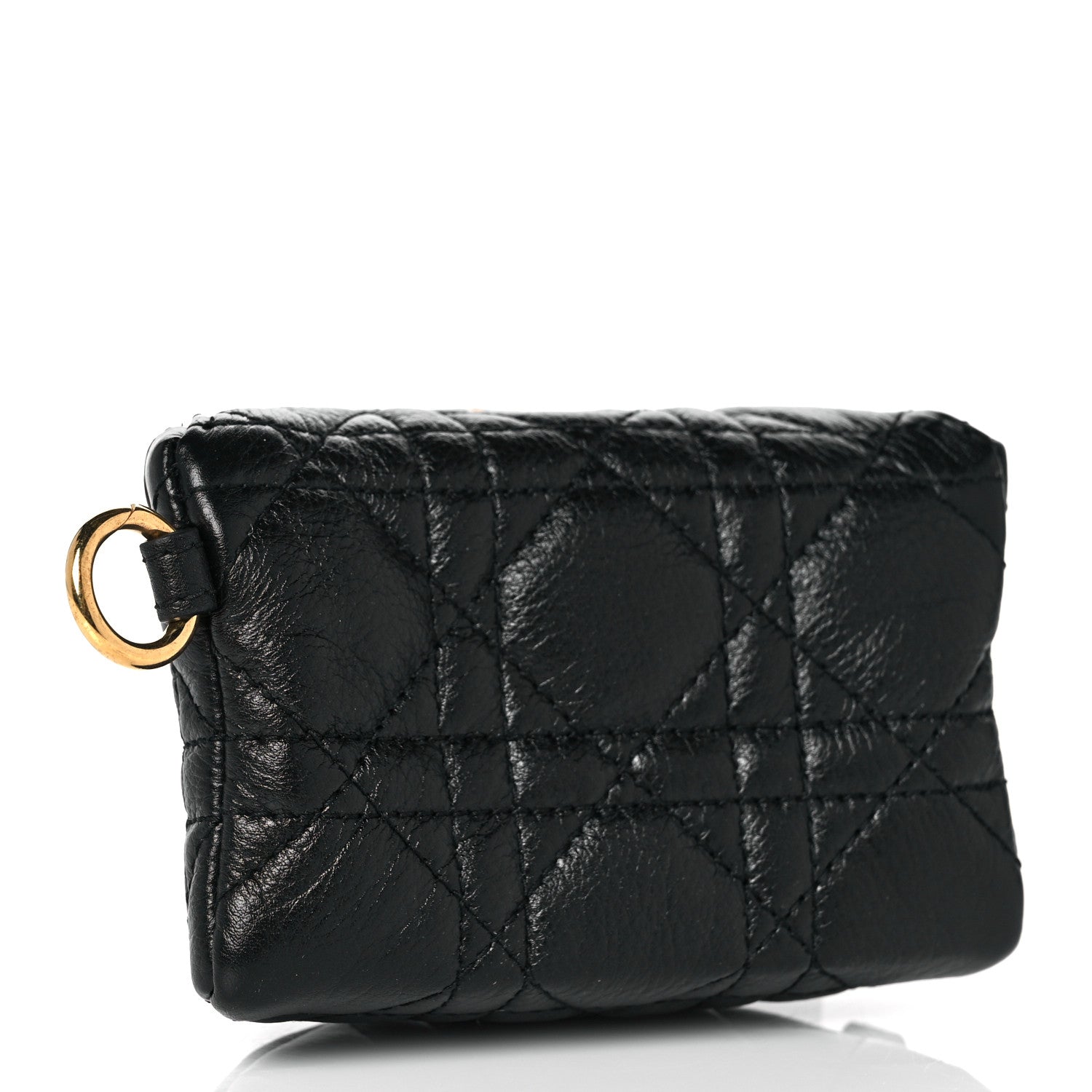 Christian Dior Supple Calfskin Cannage Caro Half-Moon Coin Purse Black 2 of 7