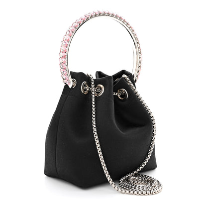Jimmy Choo Satin Crystal Embellished Top Handle Bon Bon Bag Black 3 of 10