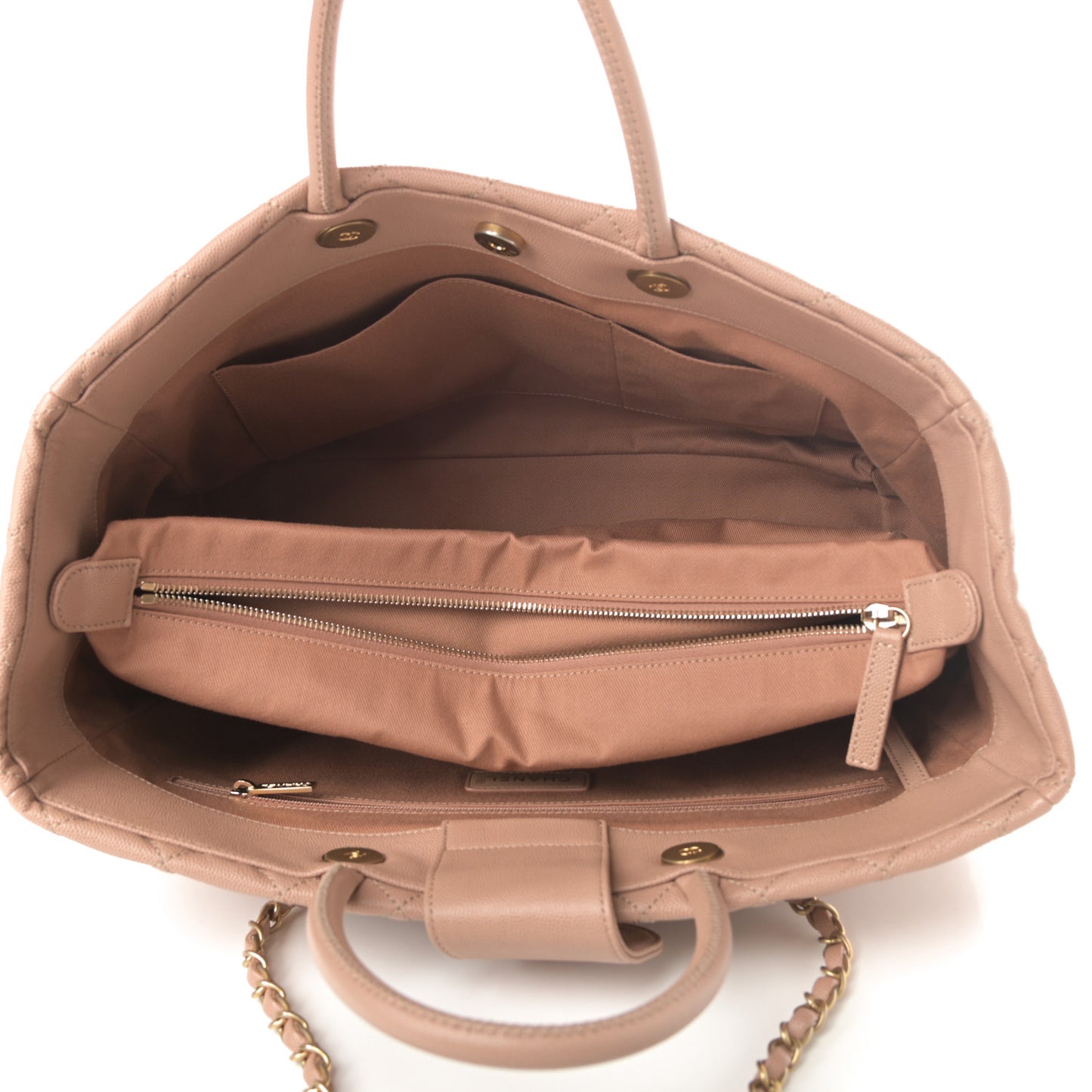 Caviar Quilted Large Coco Handle Shopping Tote Beige