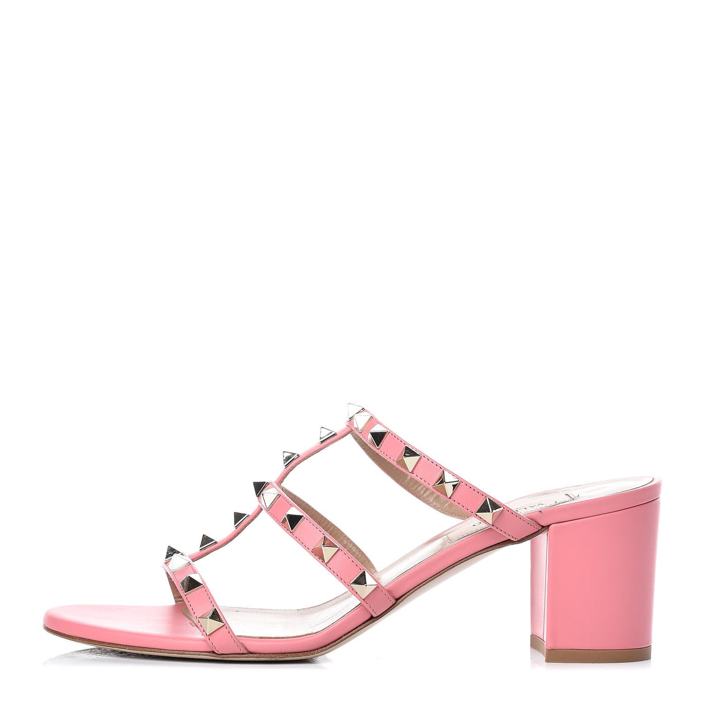 Calfskin Rockstud 60mm Caged Slide Sandals 38.5 Paradise Rose