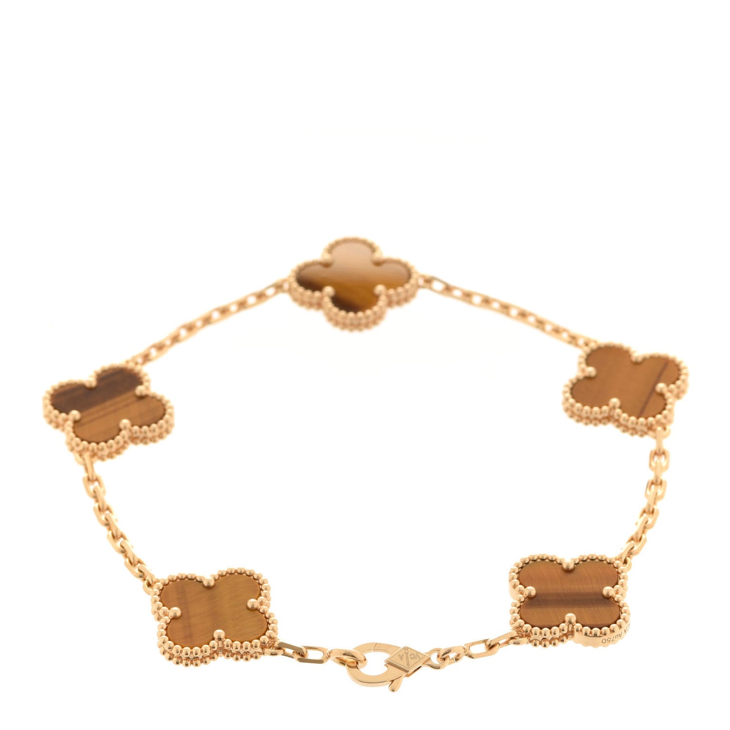18K Yellow Gold Tiger Eye 5 Motifs Vintage Alhambra Bracelet