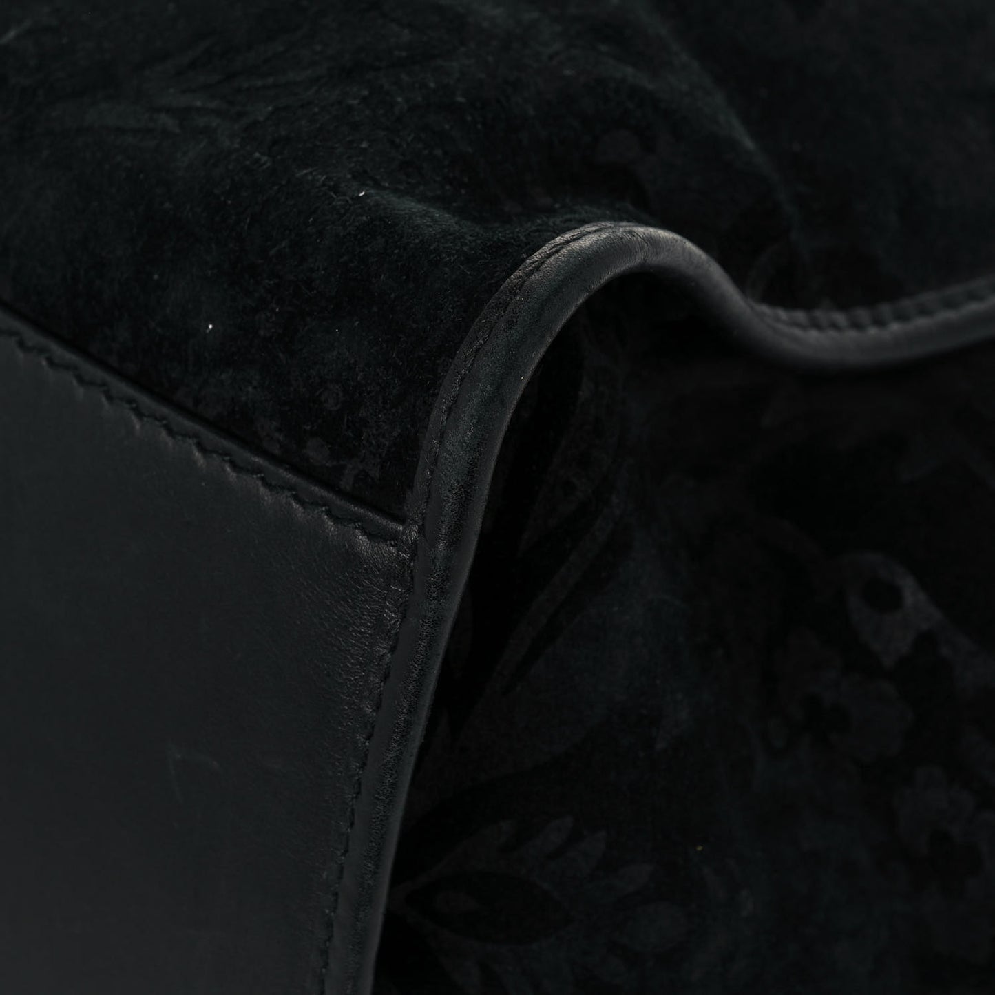 Nubuck Brocade Medium Soft Stirrup Shoulder Bag Black